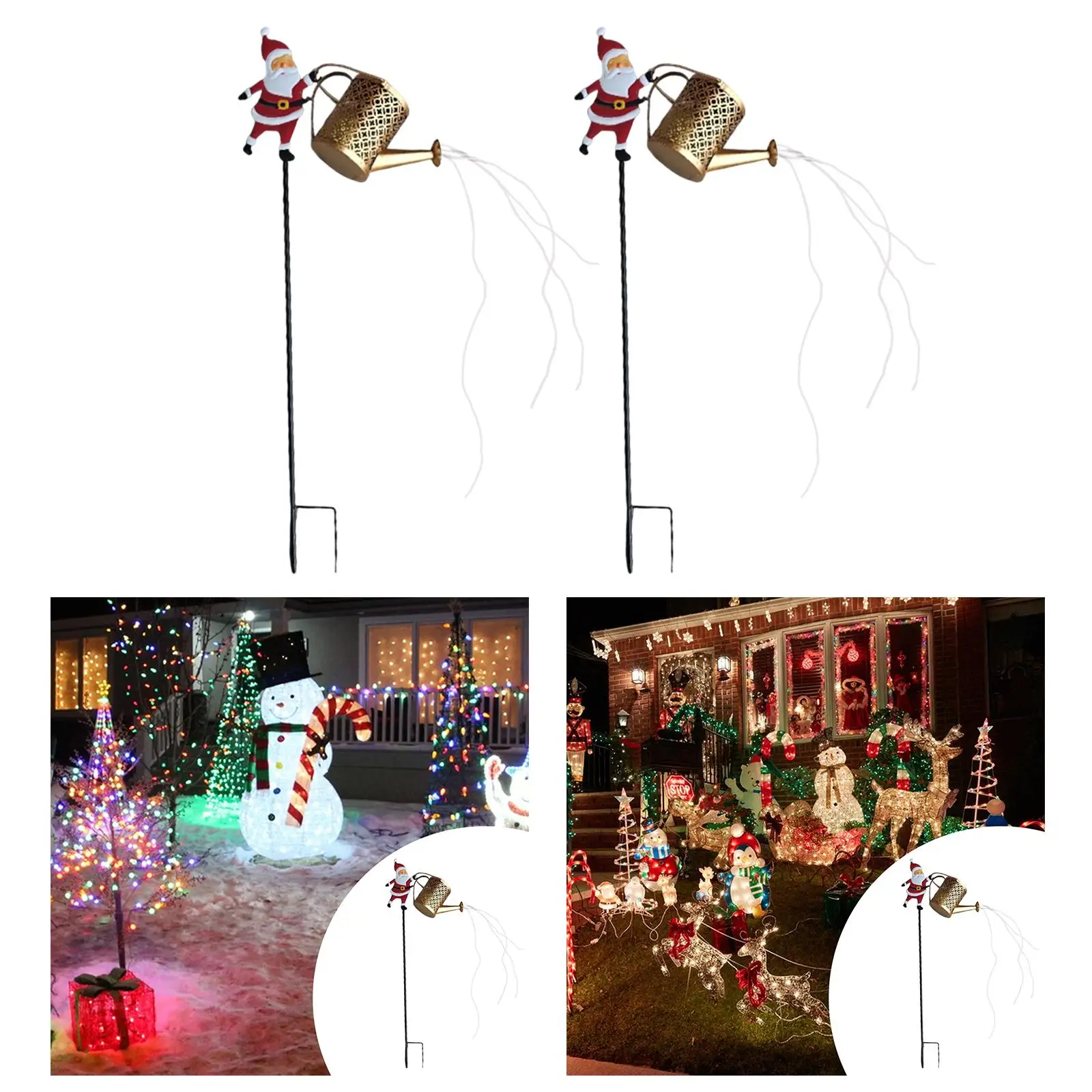 Solar Santa Watering Can Light Garden Decor Lights Hanging Lantern