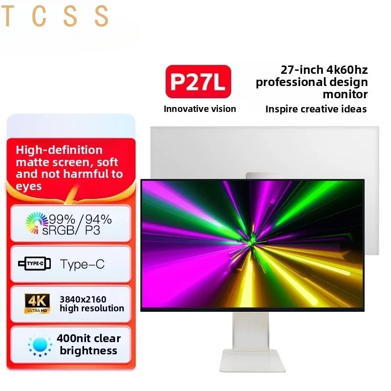P27L 27 Inch 4K IPS Matte Monitor 60Hz, 100W USB-C External Display For Mac Graphic Design Workstation