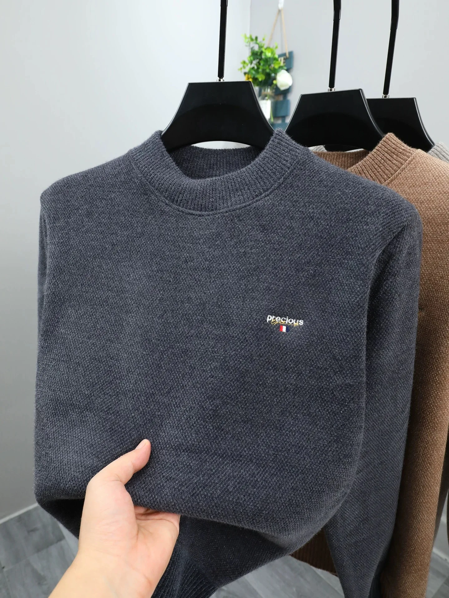 

Trend high-quality letter embroidered men's sweater knitted casual round neck luxury brand autumn winter plush warm new pullover