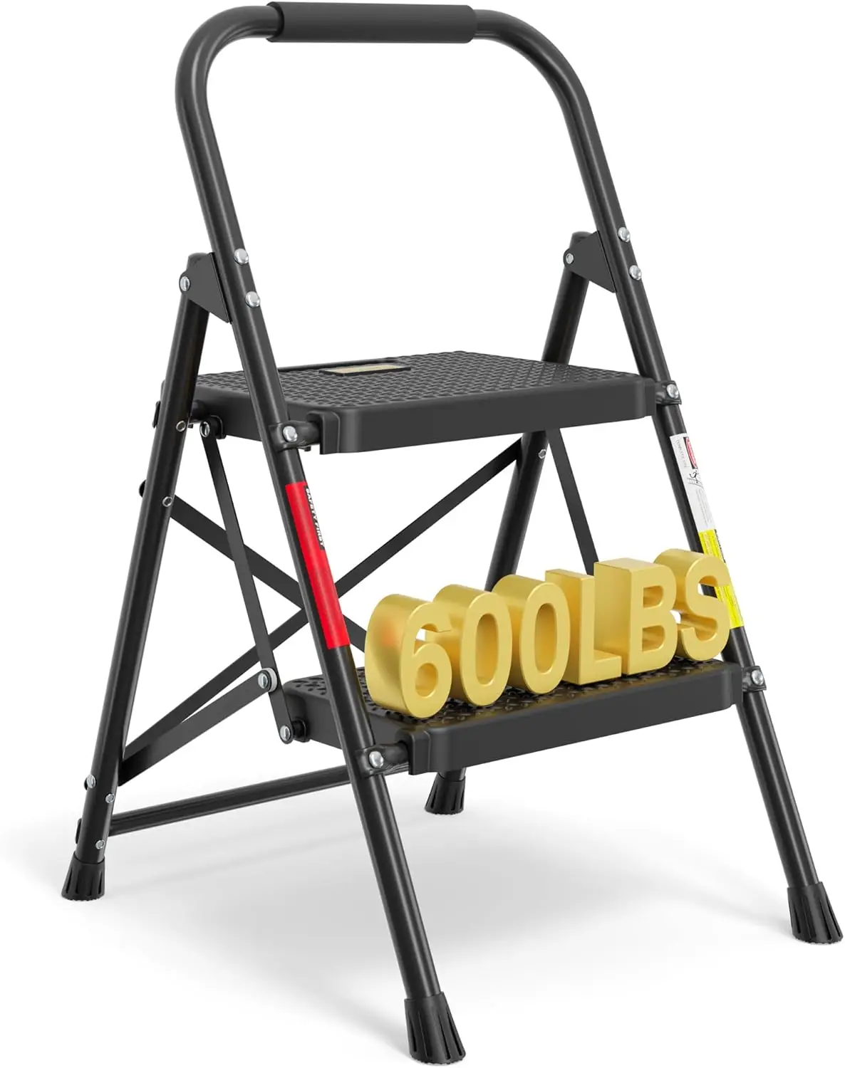 

2-ступенчатая складная лестница, максимальная нагрузка 600 фунтов, прочная сталь с нескользящими педалями и поручнем для дома и работы
