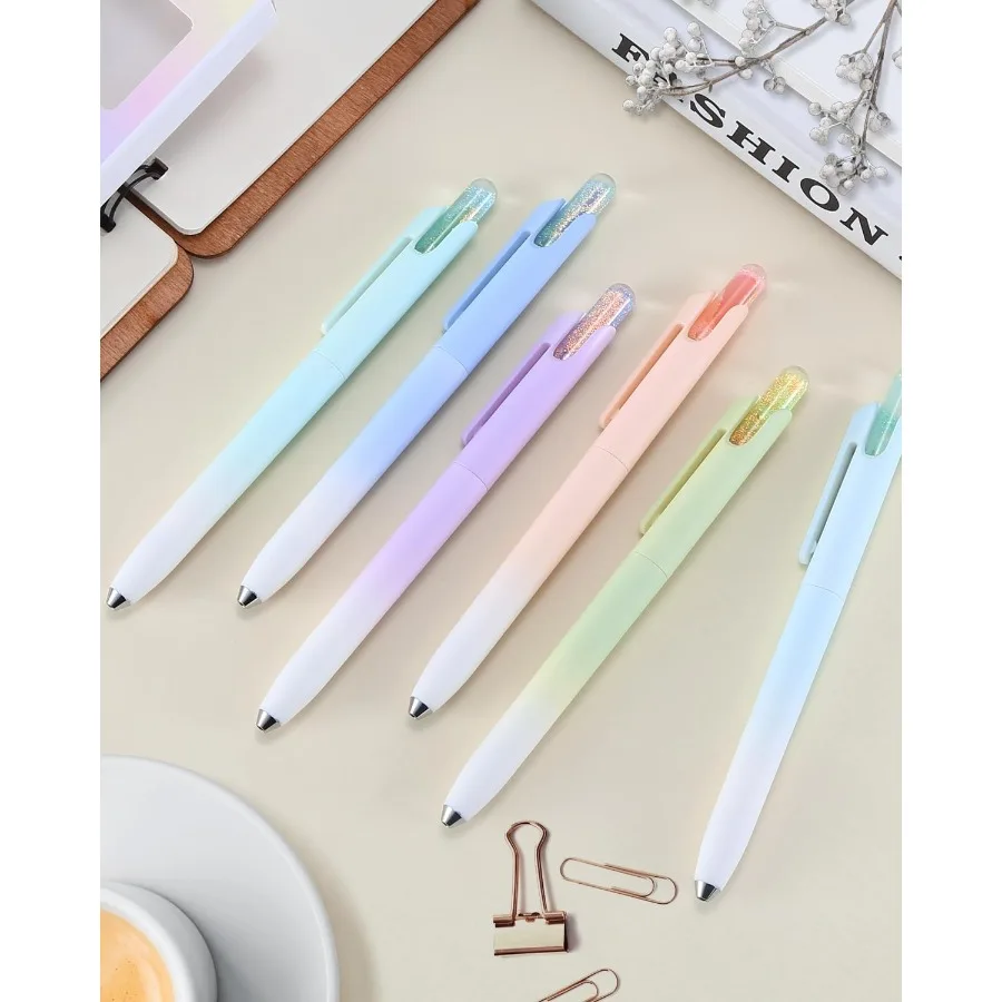 أقلام جل 6 عبوات 0.5 مم زجاجة الانجراف قابلة للسحب ذات نقطة رفيعة وكتابة سلسة وأقلام حبر سوداء سريعة الجفاف ولا تشويه جماليات لطيف Offi