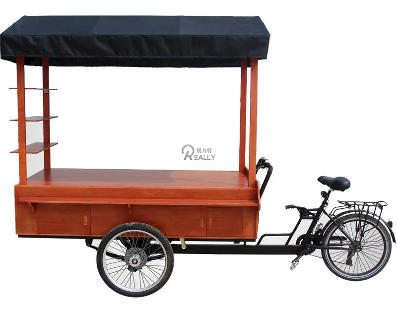 

OEM Ce Retro Coffee Bike Food Vending Serving Cart Hot Dog Tricycle Customized Water Sink