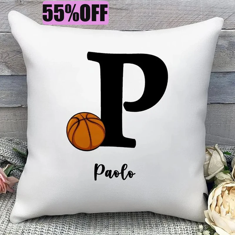 

Personalized 26 Letter Pillow 45x45cm Custom Name Hugging Throw Pillow Children Basketball fans Gift Decor for Sofa Living Room