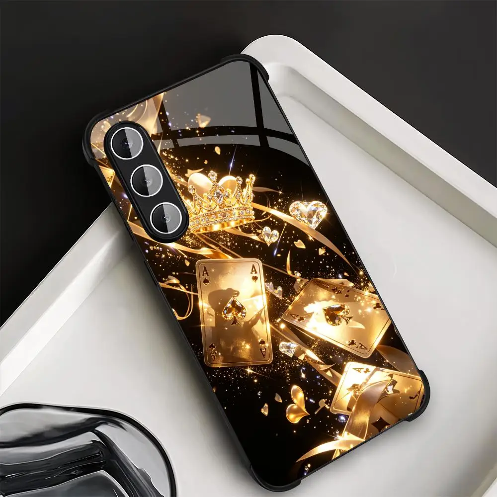Golden shining playing cards phone case glass s26 ultra case s25 ultra case for Samsung Galaxy S26 S25 S24 S23 S22 FE,Ultra,Plus