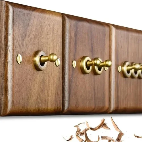 Enchufe de interruptor de luz de pared Vintage tipo europeo Retro de alta calidad, placa de interruptor de palanca de latón de madera maciza, interruptor antiguo para estancia en casa