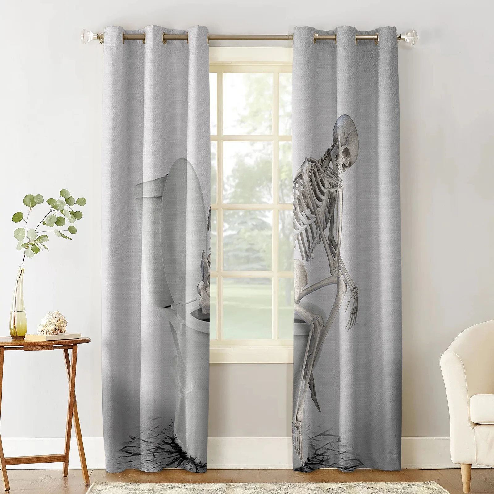 Abstract Funny Toilet Skeleton Contemplation Curtains for Living Room Kids Bedroom Window Curtain Hall Drape Long Cortinas