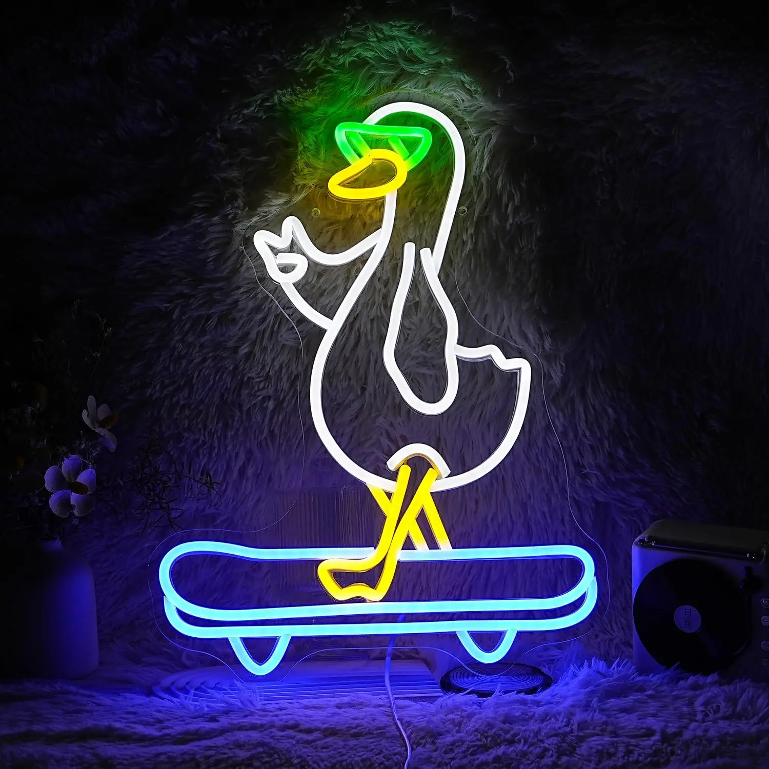 

Skateboard Glasses Duck Neon Light Sign Dimmable LED Neon Sign For Wall Decor Party Shop Club Game Room Decor Birthday Art Gift