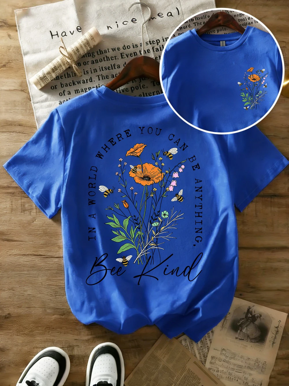 Sommer-T-Shirts mit wunderschönen Blumendrucken für Damen, übergroße T-Shirts aus Baumwolle, einfache O-Ausschnitt-Kurzarm-Tops, lässige Damenkleidung – Detail 23