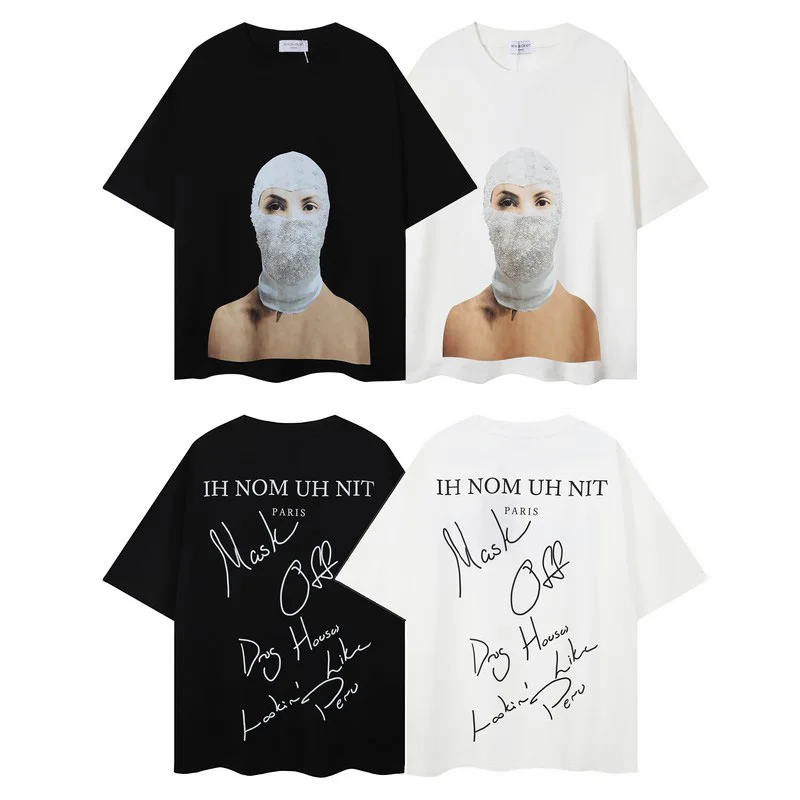 

2024ss New IH NOM UH NIT T-shirt Pearl Masked Man Signature Printing Loose Casual Trend Men Woman Summer Top Tees