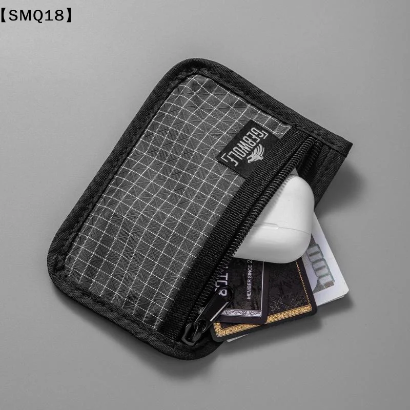 Organizer Pouch Ultralight Wallet With Zipper Durable Grid Fabric Coin Purse For Cards Earbuds Small Gear【SMQ】