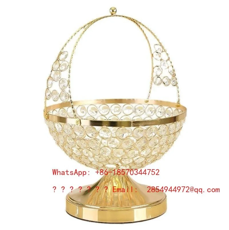 Light Luxury European Crystal Fruit Basket with Handle, Creative Snack Fruit Bowl, Living Room Decorative Fruit Tray view 2