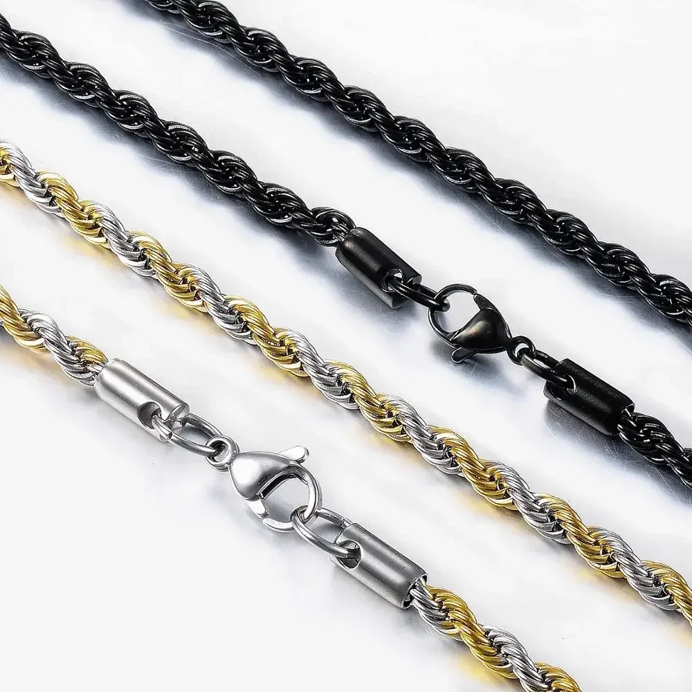 High Quality 2/3/4/5MM Classic Twisted Rope Chain Stainless Steel Necklace No Fade Fashion Jewelry Accessories For Men Women