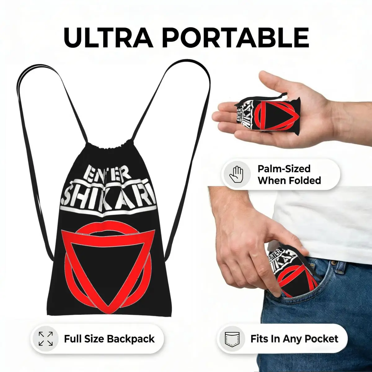 Enter Shikari Rock Band Graphic Drawstring Backpack hiking cycling Bag Portable Travel Drawstring Bag for Men Women