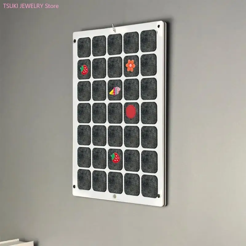 62KE 35-Gitter-Acryl-Emaille-Pin-Anzeigetafel, wandmontierbare Desktop-Organizer für Schmuck, Sammlerstücke, schützend – Detail 5
