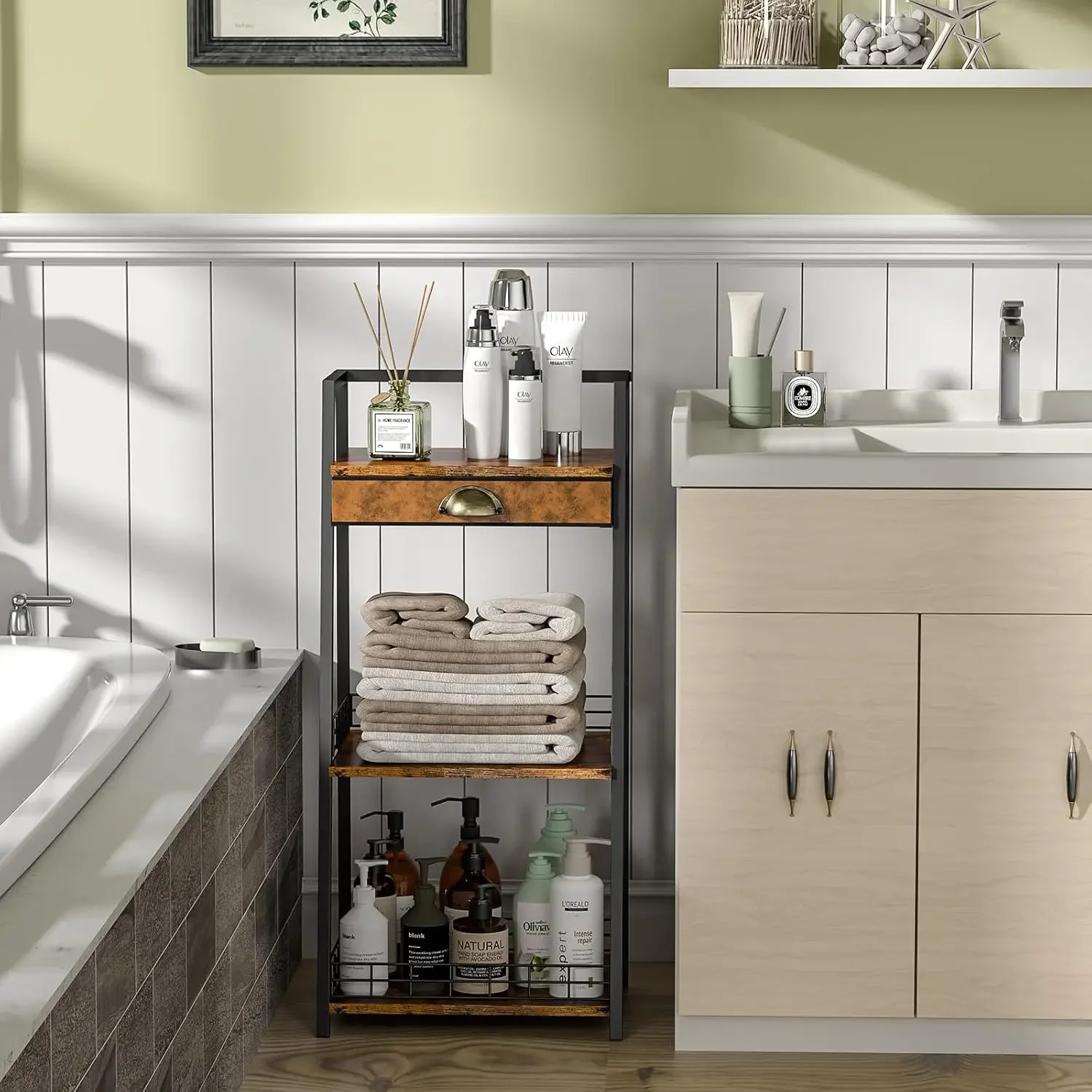 رف من 3 طبقات مع أدراج قماشية، رف تخزين متعدد الوظائف للحمام وغرفة النوم ومنظم الخزانة #4