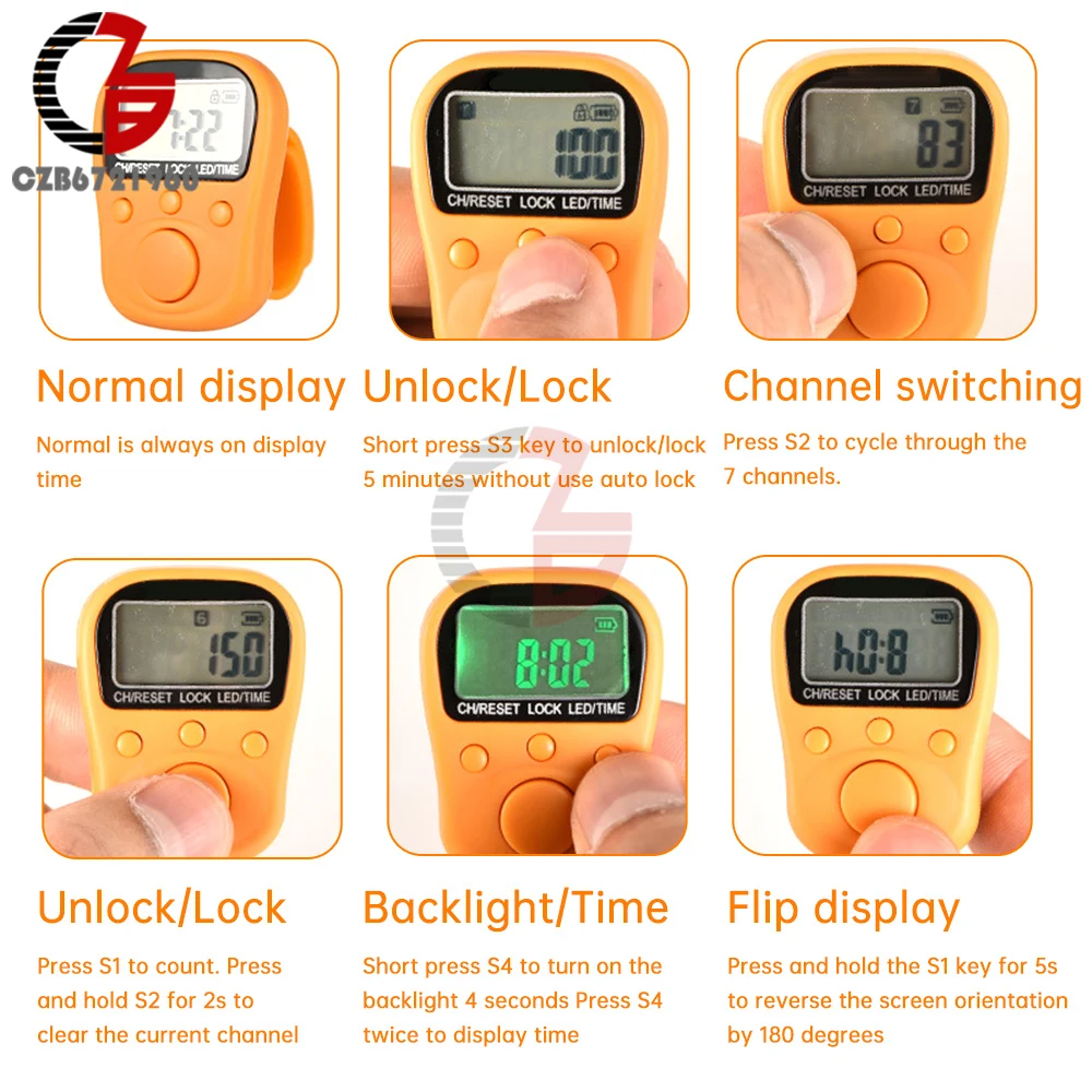 Mini Finger Counter Digital Display Tally Counter 7 Channel illuminated Time Luminous Counter Lockable Rechargeable Counter
