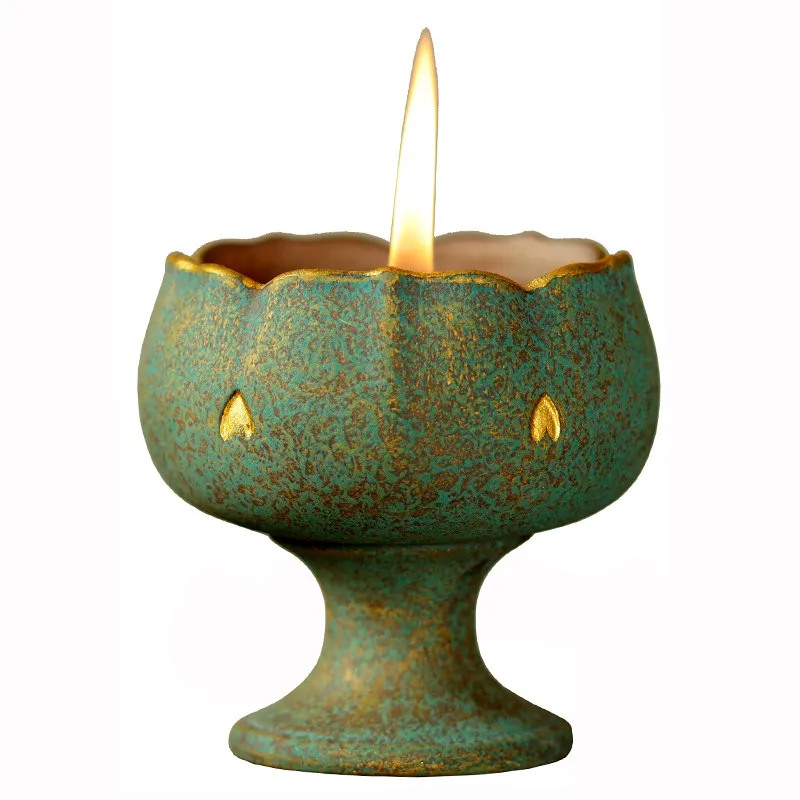 Handmade Ghee Lamp Holder Household Candle Wick Old-fashioned Light Oil Zen Philosophy Candlestick Incandescent Lamp Bedroom