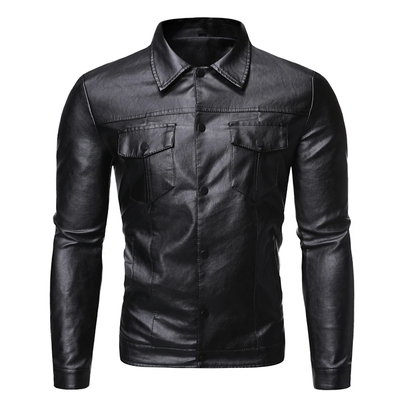 Autumn and winter new casual men\'s motorcycle slim lapel leather coat