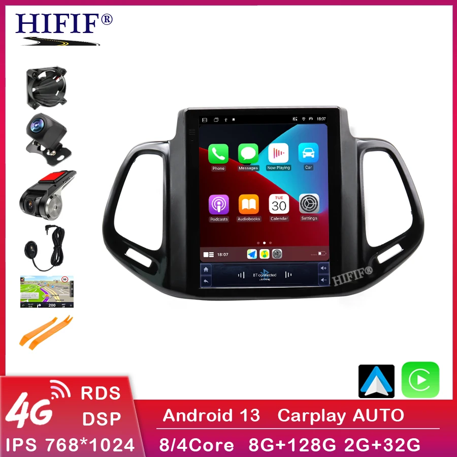 8 core Car Radio Android 13 For Jeep Compass 2 MP 2016 - 2019 Multimedia Player Navigation GPS Carplay Auto