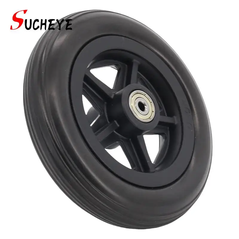 6-Inch PU Wheel Black Gray Rubber Wheels Smooth Flexible Heavy Duty Wheelchair Front Castor Solid Wheel Wheelchair Replacement