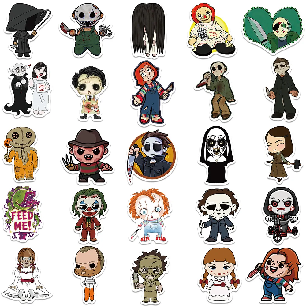 Scartoon-pegatinas de Terror para colección, calcomanías de grafiti de película de Terror, juguete DIY, equipaje, portátil, monopatín, 10/50 unidades