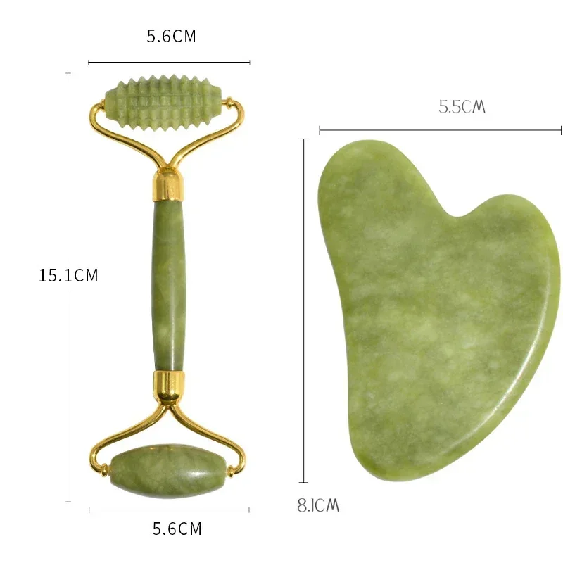 ナチュラルフェイシャルマッサージフェイスローラーかっさスクレーパーダブルヘッド翡翠石ローラースキンケア翡翠マッサージ顔ボディ用
