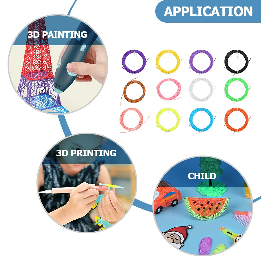 

12Pcs 3D Pen Filaments Smooth Easy-Use Refill Supplies for Kids Brain Development and Professional 3D Drawing Tools