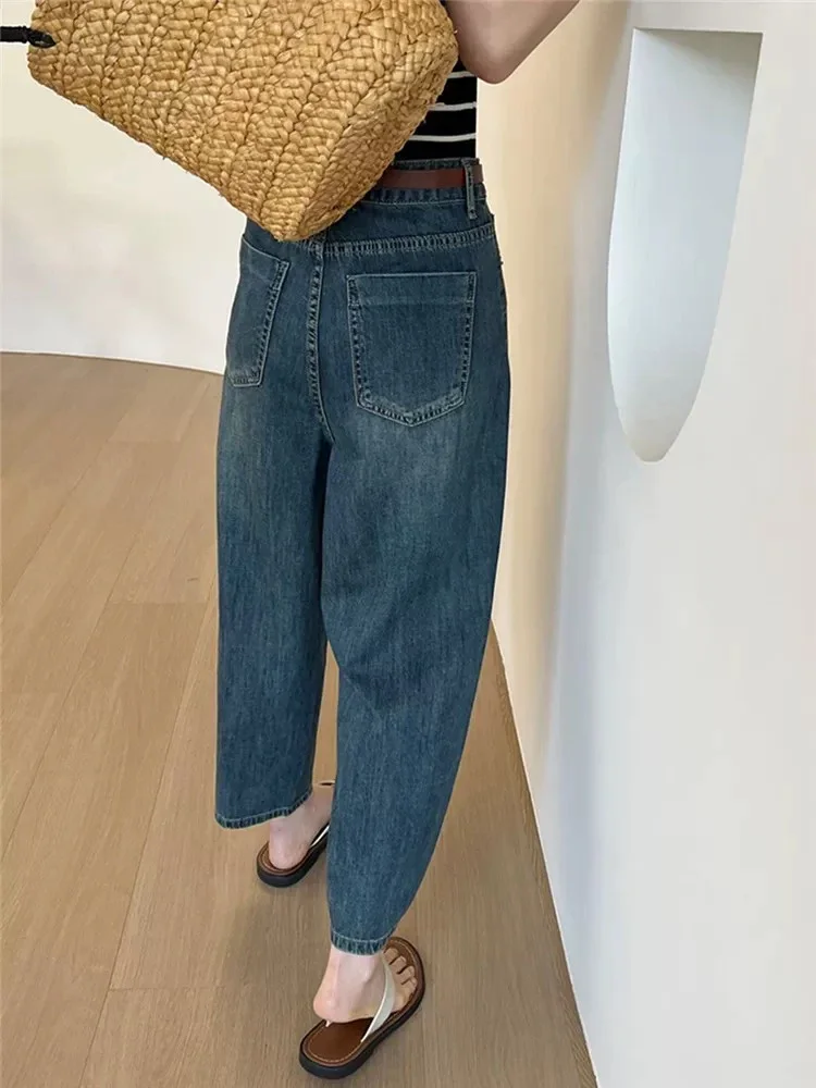 Vintage Street Loose Casual New Chic Washed Women Jeans Summer Simple Fashion Solid Color S-XL Classic Female High Waisted Jeans