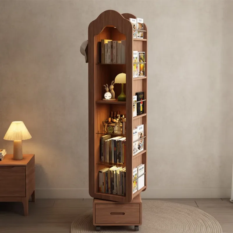 

Solid wood rotating bookshelf Home living room picture book rack Full body full-length mirror Floor shelf Corner