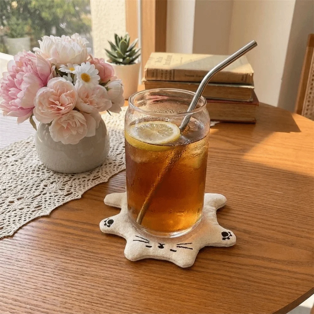 Creative Cute Cartoon Animal Fabric Coaster Panda Anti Slip Seal Heat Insulation Pad Washable Soft Cat Cup Mat Office