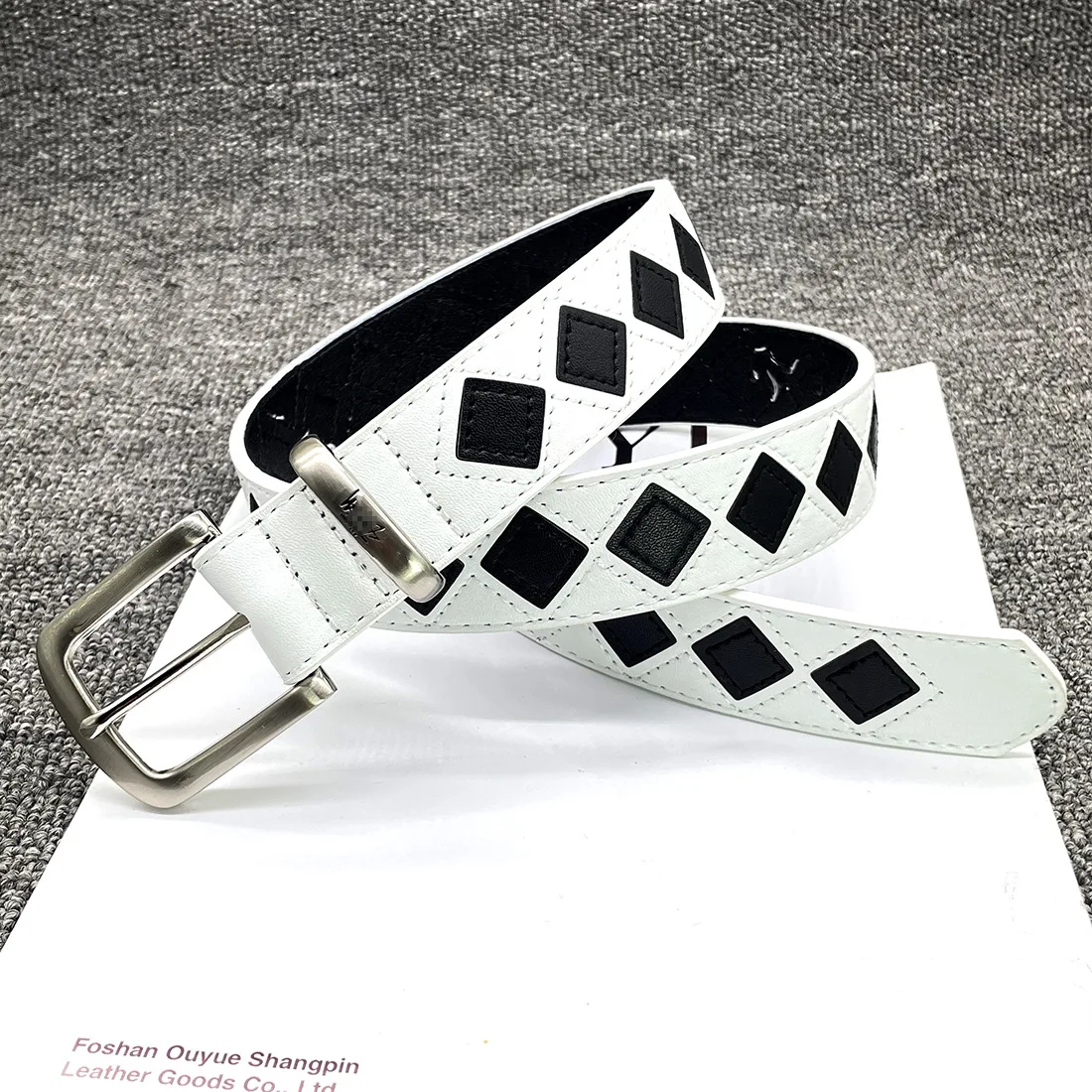 2025 Gothic Vintage with Black White Checkerboard Luxury Design for Spring and Summer Outerwear Belt, Neutral Denim Y2k Belt