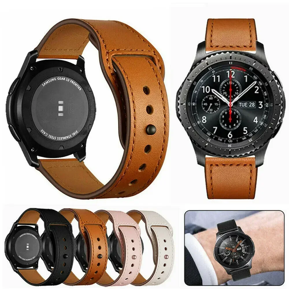Кожаный ремешок 22 мм 20 мм для Samsung Galaxy watch 7/FE/6/5/pro/4/Classic/Active 2, браслет Huawei GT 2/Amazfit GTS/GTR 4/3/2, ремешок