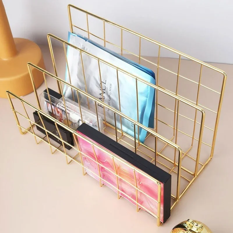 Estantería de estilo nórdico para escritorio de oficina, bloque de libros de Metal dorado, decoración de escritorio, estante para revistas, soporte