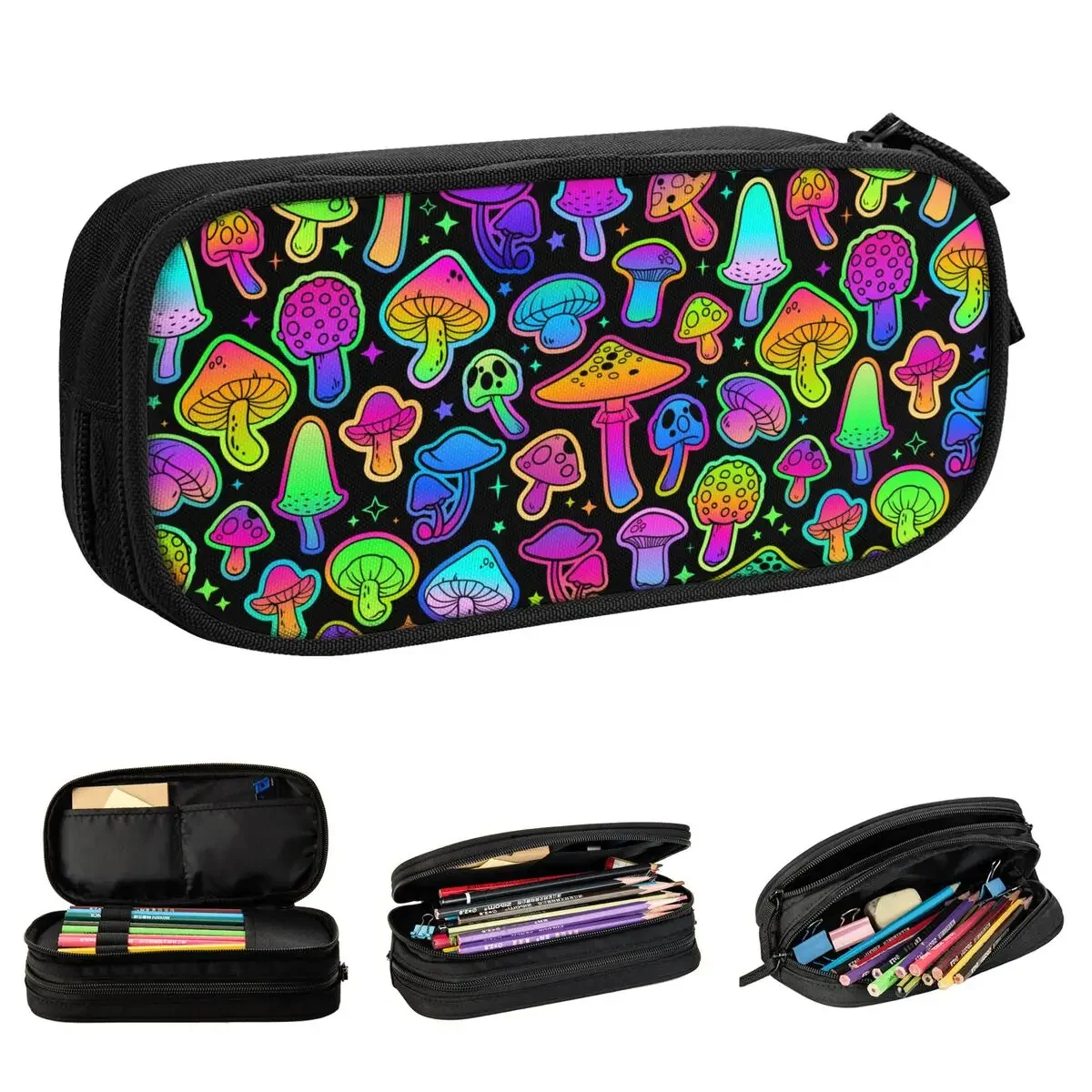 Colorful Mushrooms Pencil Case Classic Psychedelic Pen Box Bags Girls Boys Big Capacity School Supplies Cosmetic Pencilcases