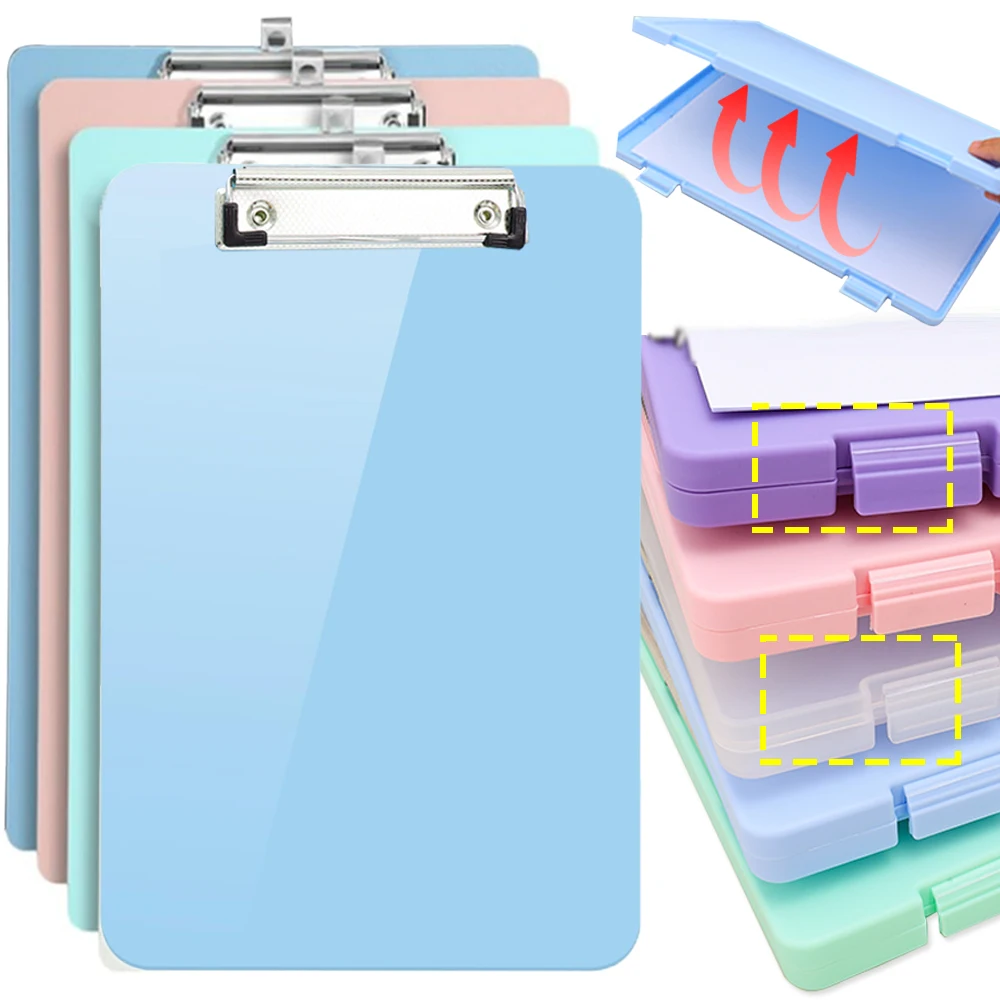 

Plastic A4 Writing Pad Splint Storage Document Text Paper Box File Box File Box with Clip Double Buckle for Student Office Tool