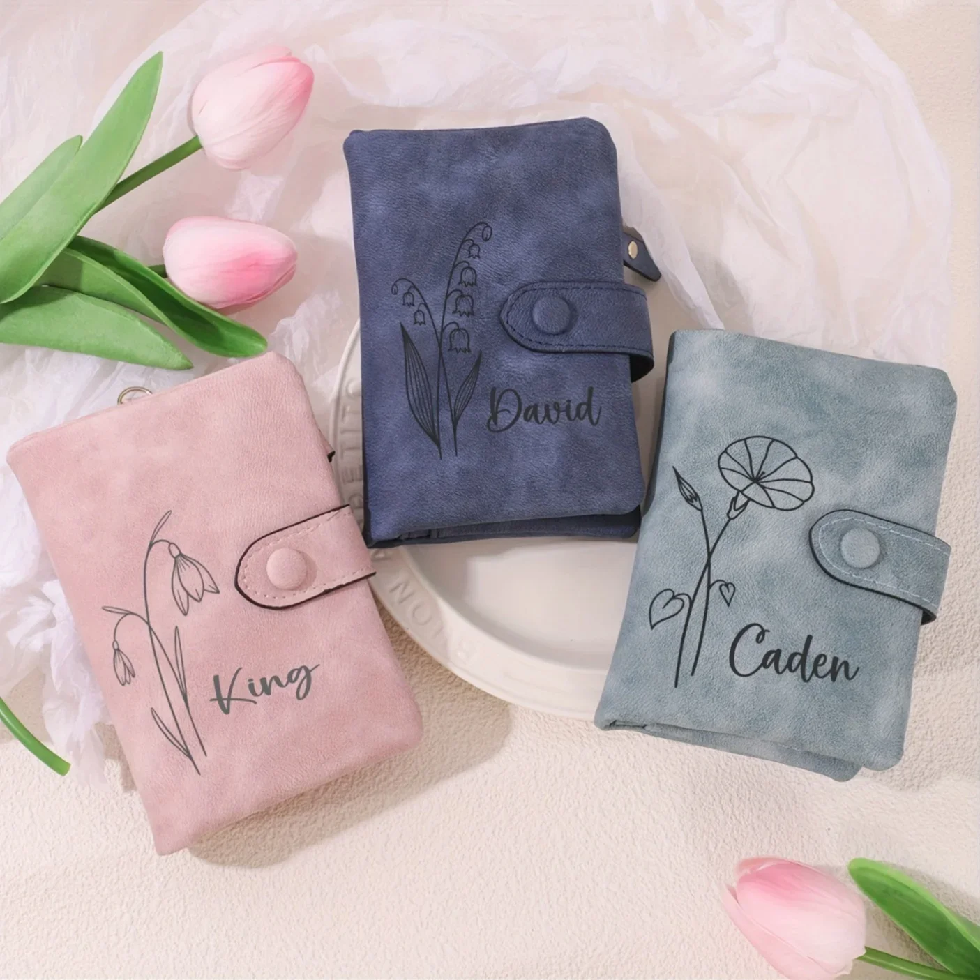 

Custom Name Lightweight Waterproof PU Leather Women's Wallet - Personalized with Birth Flower Design Mother's Day Gift for Her