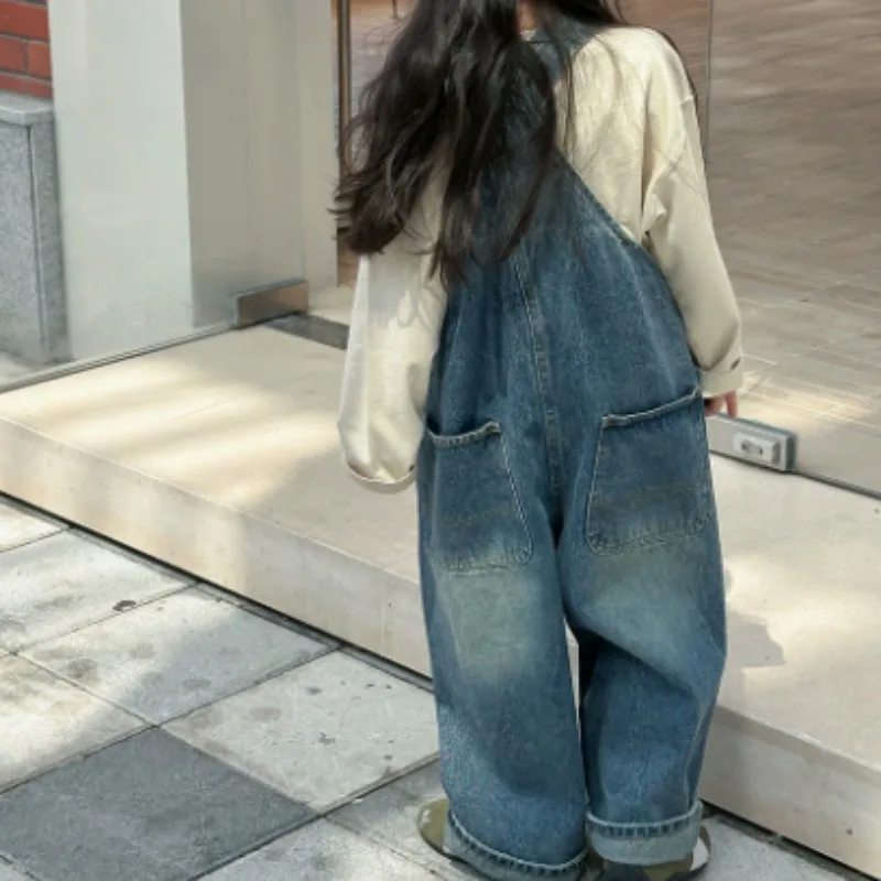 2025 autumn strawberry Shan Korean children's clothing, children's and girls' shoulder denim jumpsuit  girls clothes