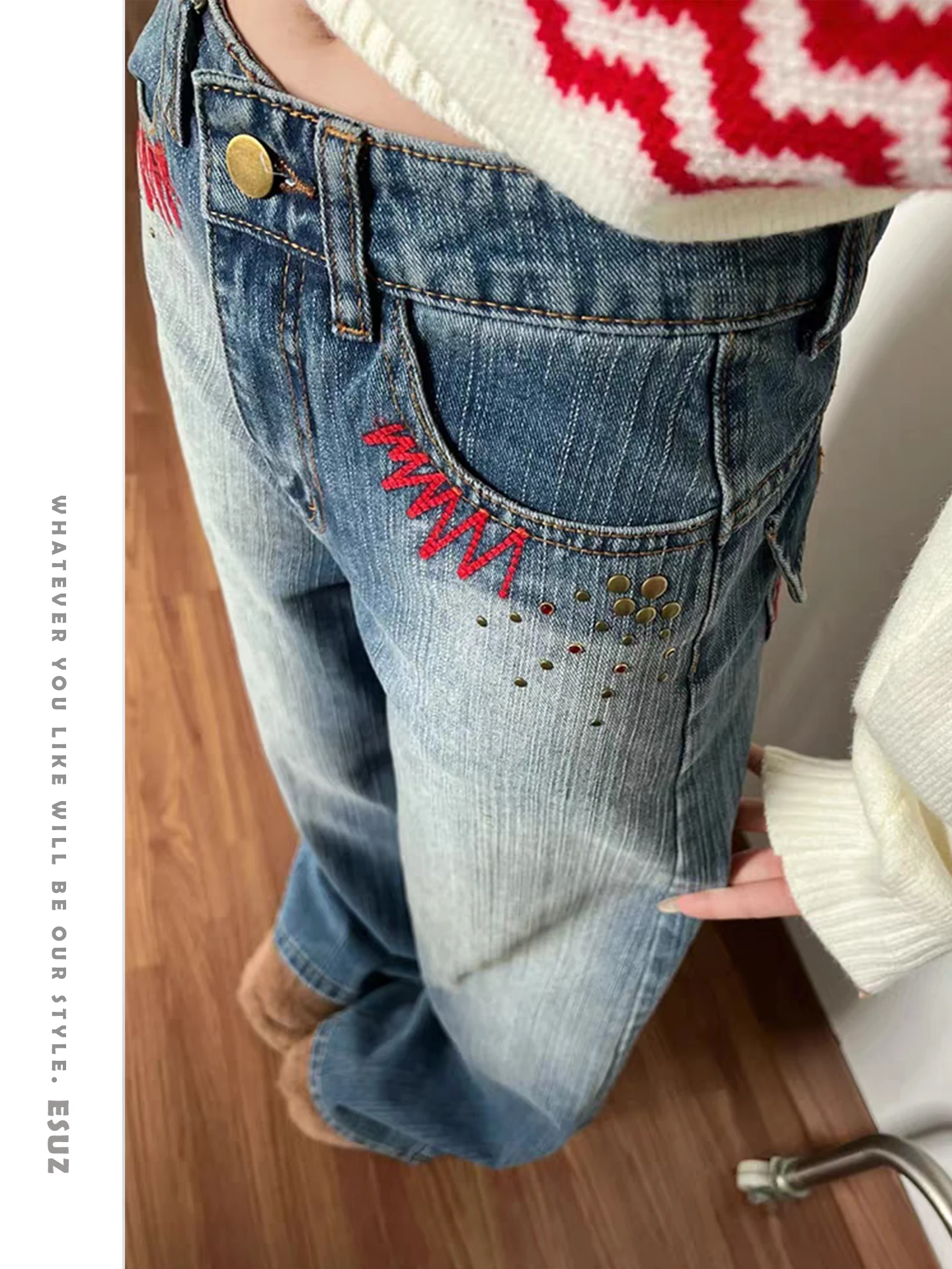 

Offcat Vintage Heavy Duty Washed Wide Leg Jeans Loose Fit Straight Cut Slimming High Waist Denim Pants for Women Spring 2026