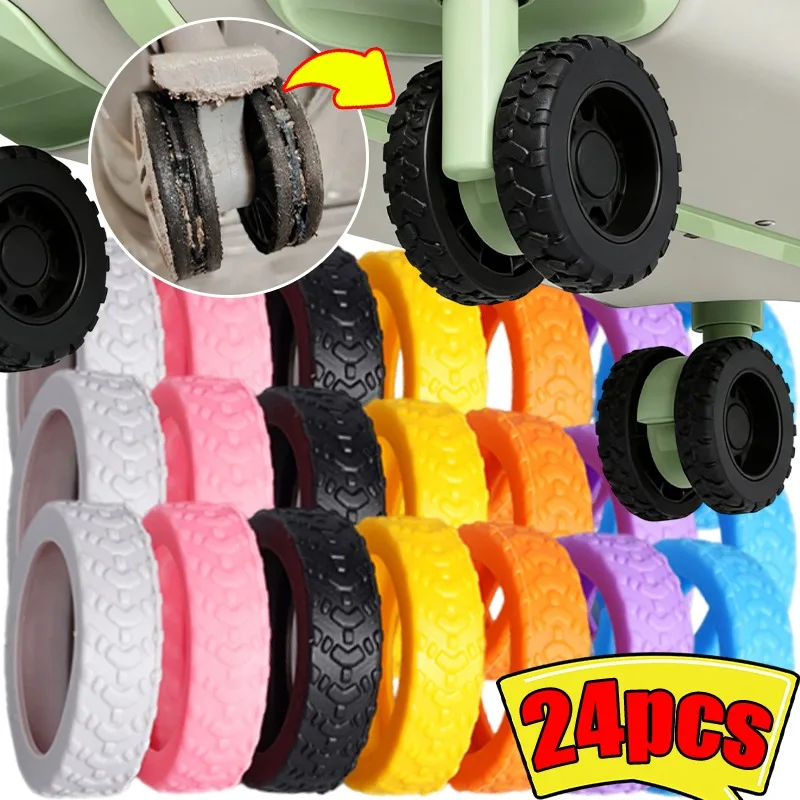 2-24pcs Luggage Silicone Wheels Protector Reduce Noise Travel Luggage Roller Cover Protector Fashion Thicken Luggage Accessories