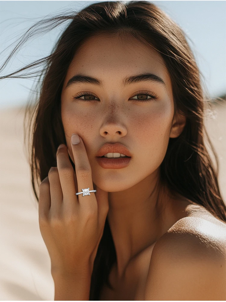 JEWELLWANG Ehering mit im Labor gezüchtetem Diamant im Princess-Schliff für Damen, 0,5–3 Karat, E, VS18K, Weißgold, IGI-zertifiziert, luxuriöser Modeschmuck – Detail 9
