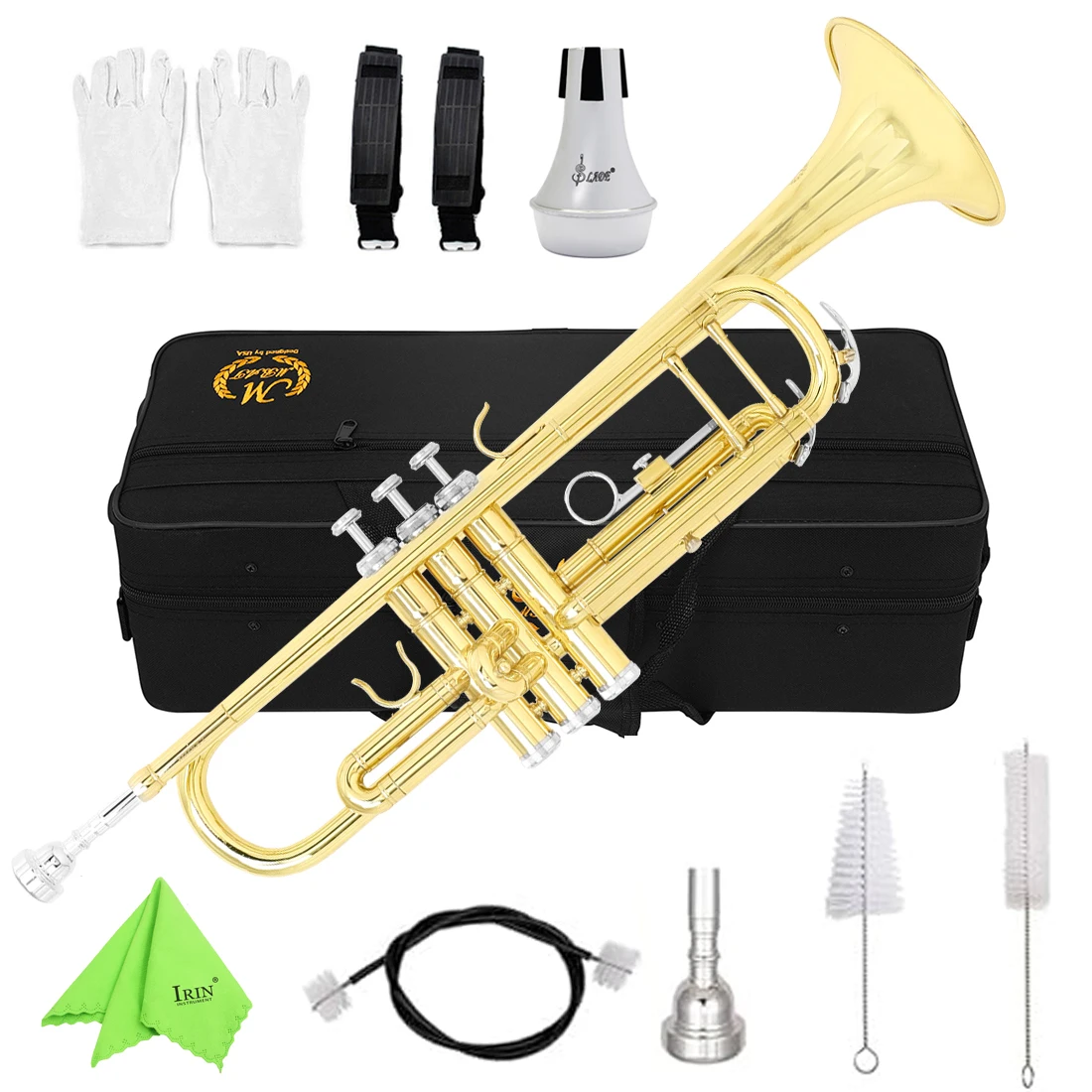 

M MBAT Trumpet Bb B Flat Brass Silver-Painted Exquisite Durable Musical Instrument with Mouthpiece Gloves Parts & Accessories