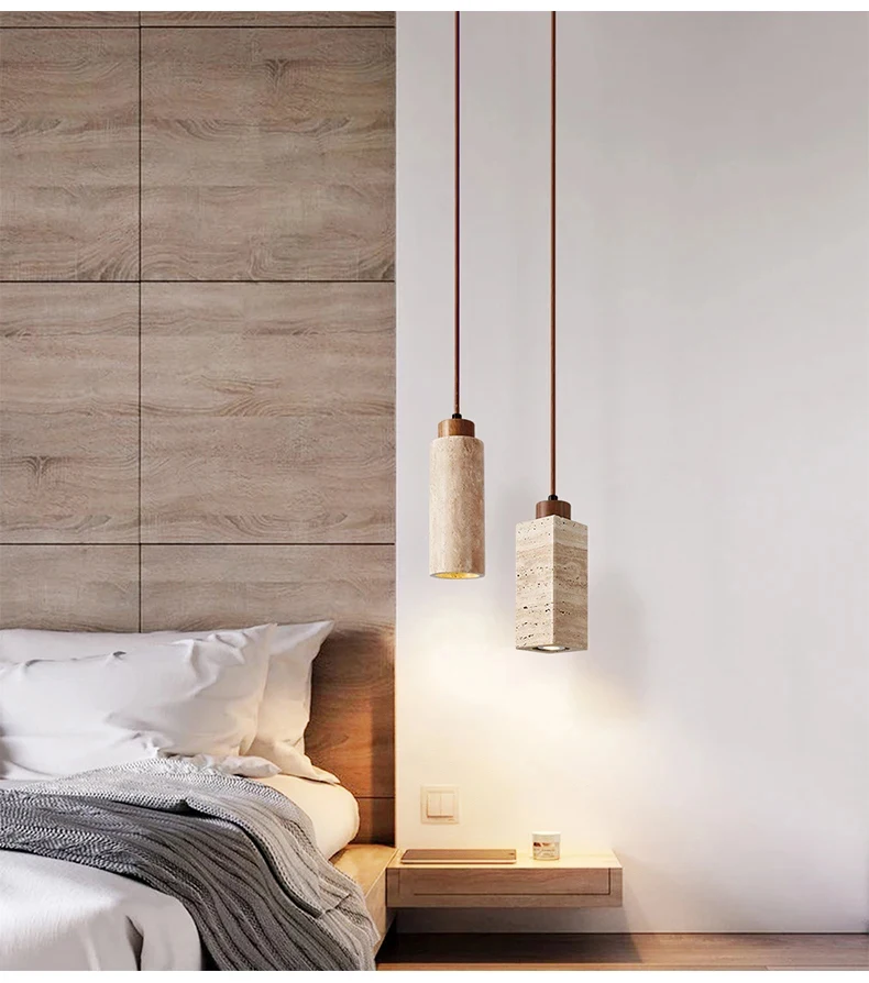 Yellow Stone Pendant Light Dining Table Japan Wabi-Sabi Travertine Droplight Nordic Bedside Restaurant Aisle Hanging Lamp
