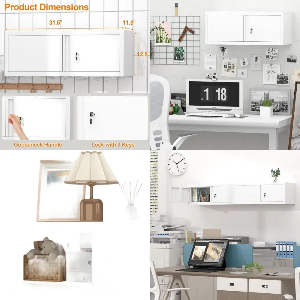 

White Wall-Mounted Metal Garage Storage Cabinet with Doors, 13 High