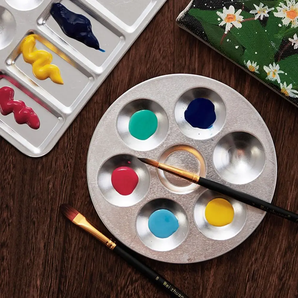 

Metal Watercolor Palette 6/10/12 Wells Hand Drawn Painting Color Palette Circular/Rectangular Mixing Paint Tray School Office