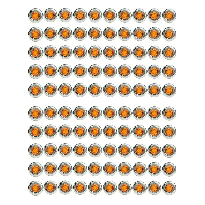 

100PCS 3/4 Inch 3 LED Mini Round Trailer Side Marker Indicator Lights Universal For Trucks Boat Pickup Caravan RV Yellow-A08Q