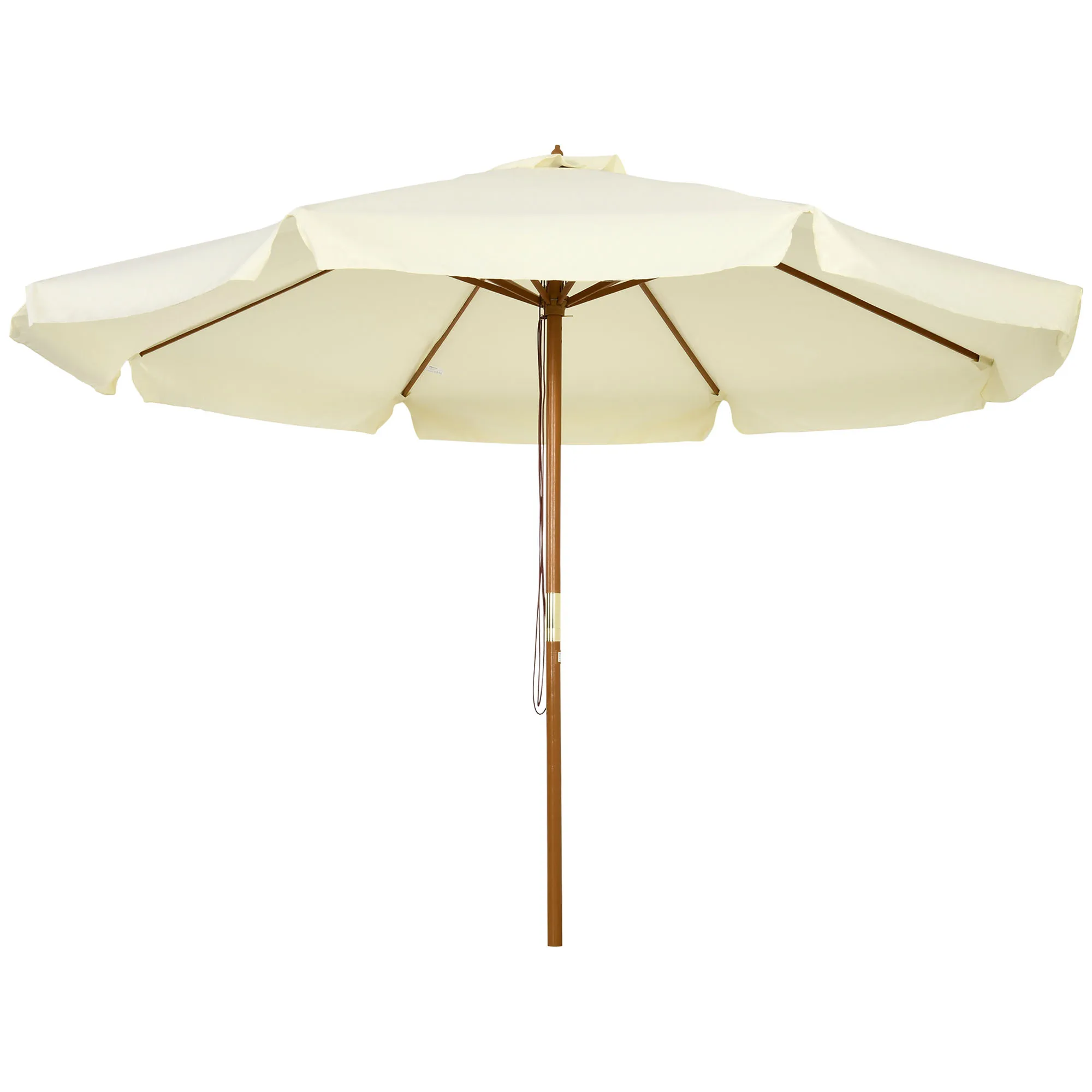 Outsunny garden umbrella Ø 325x250 cm wooden sun shade with pulley system ventilation ceiling and 8 bamboo rods for terrace balcony outdoor cream