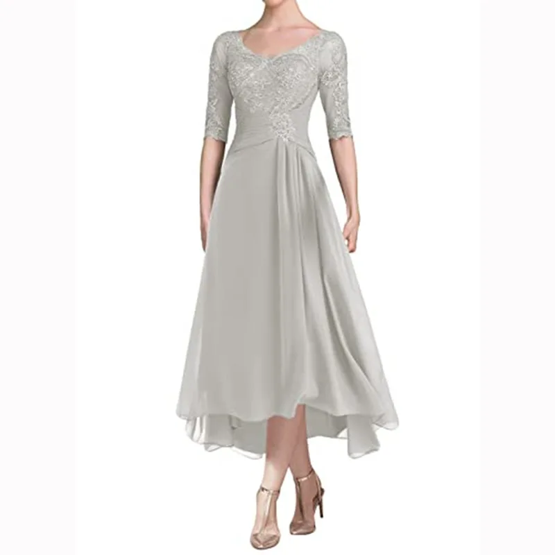 Half Sleeves Mother Of The Bride Dresses Beaded Lace Prom Dress Chiffon Groom Mother Evening Dress