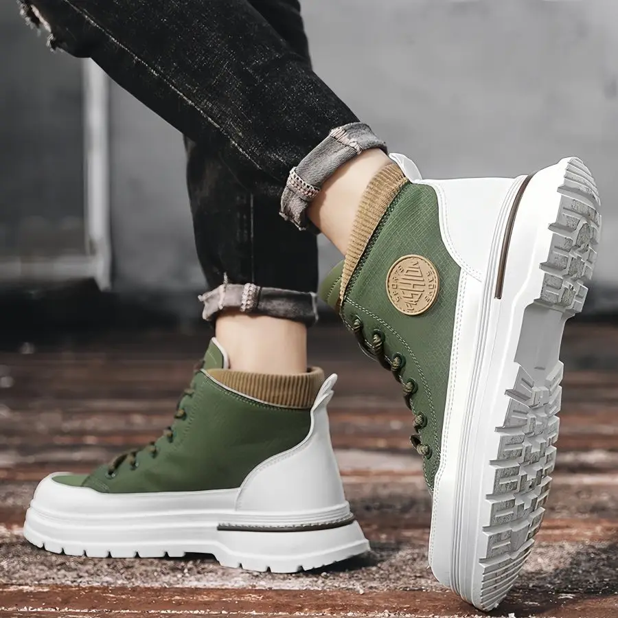 ربيع الخريف حجم كبير الدانتيل يصل الذكور الأحذية اللون حجب منصة الرجعية الرجال أحذية عالية قطع موضة عدم الانزلاق أحذية غير رسمية