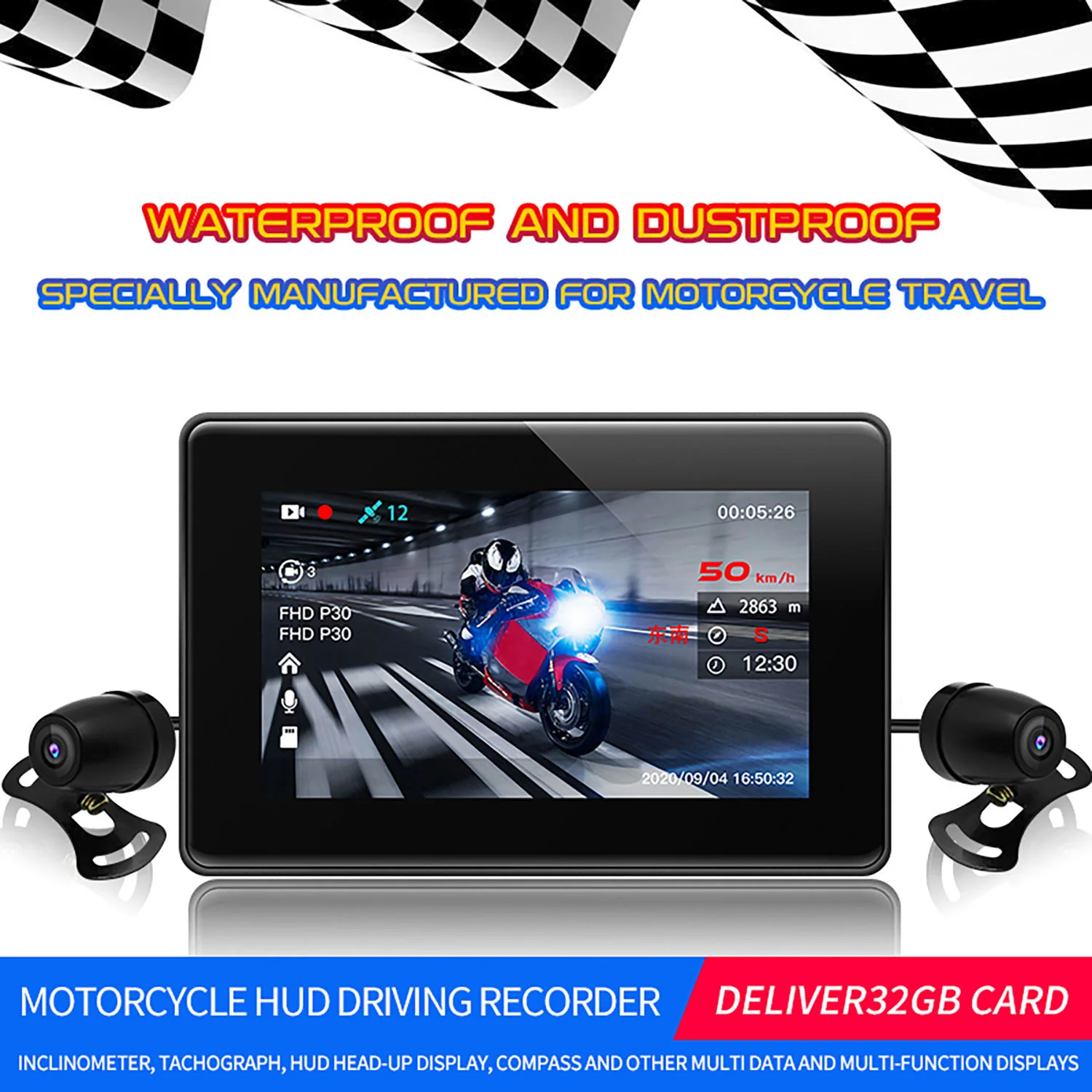 Motorcycle Recorder With GPS+Beidou Dual System Car Head Up Display Intelligent Escort Device Suitable For All Motorcycle Models