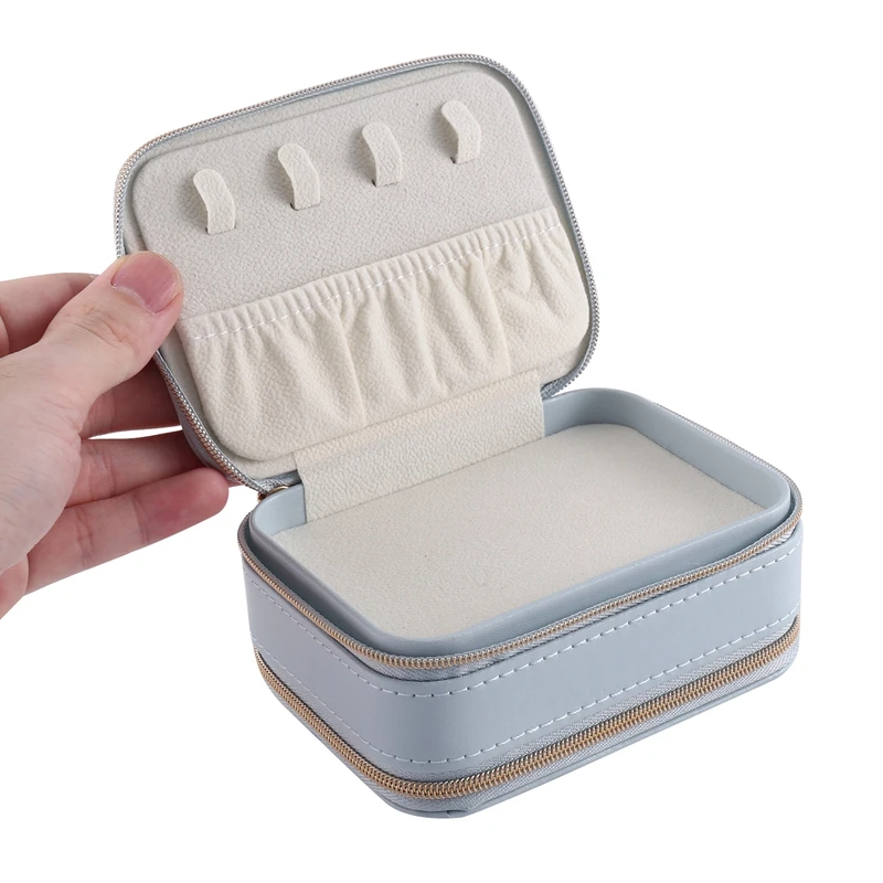 PWS Portable Jewelry Storage Box Organizer Display Travel Jewelry Zipper Case Box Earrings Necklace Rings Jewelry Box